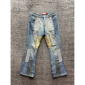 Vintage Y2k Kosiuko Patched Button-Fly Flared Denim Jeans Blue Womens‎ Size 31